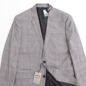 Express Mens Suit Jacket Gray Glen Plaid Wool Blend Photographer Fitted 42L